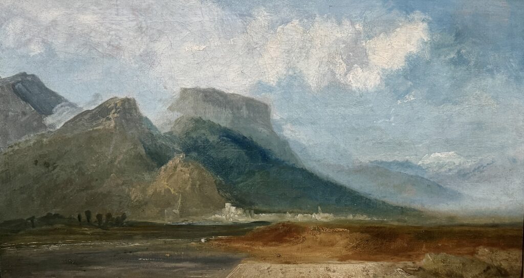 William Turner. Grenoble vue de la rivière Drac avec le Mont-Blanc au loin. Vers 1802.