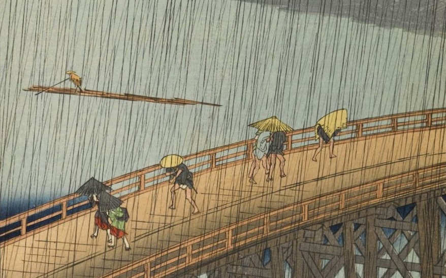 Hiroshige. Ohashi Atake no Yudachi (averse soudaine sur le pont Ohashi et Atake). 1857. Brooklin Museum NYC 